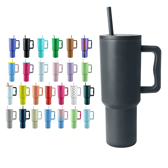 Prichor 40 oz Trek Tumbler with Handle and Straw Lid – Cup Holder Friendly Insulated Stainless Steel Travel Mug – Graphite
