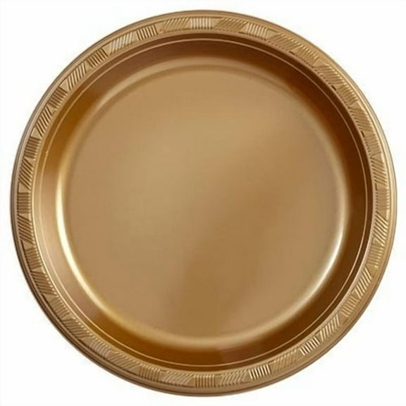 EcoQuality 10 inch Gold Round Plastic Plate – Disposable Plate for Appetizers, Salads, Desserts, Parties, Catering, Weddings, Buffets, Everyday Use, Elegant Tableware for Events (50)