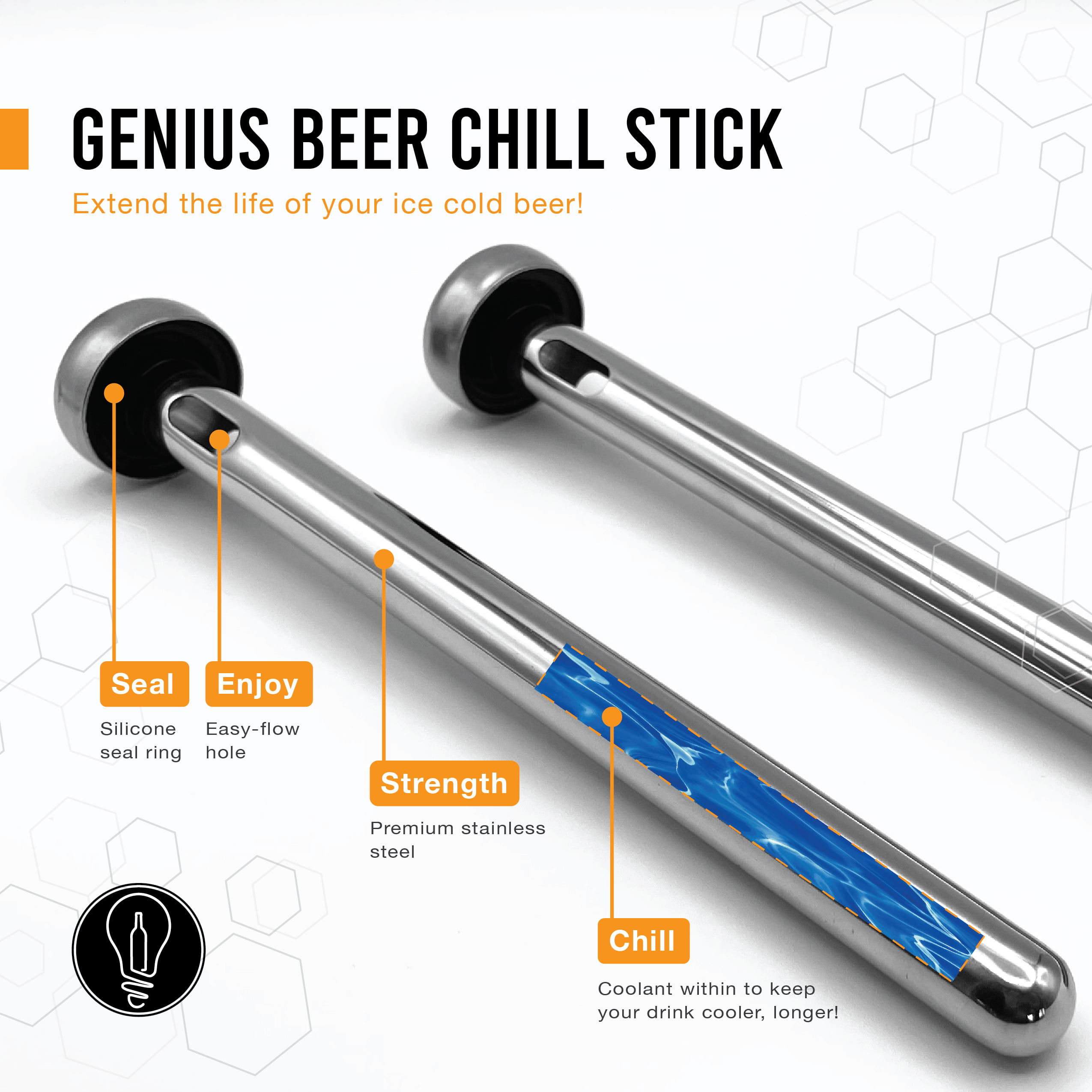 Beer Chiller Sticks for Bottles Set | 2 Stainless Steel Cooling Chillers for Chubby Bottles | Christmas Gift Accessories | Cooler Gag Idea for Mens