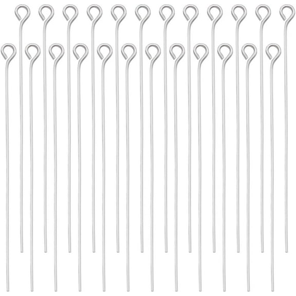 100Pcs Head Pins with loop Flat Head Open Eye Pins 925 Sterling Silver Plated Brass Jewelry Findings for Making Earrings Bracelets Necklaces 50mm/1.97in