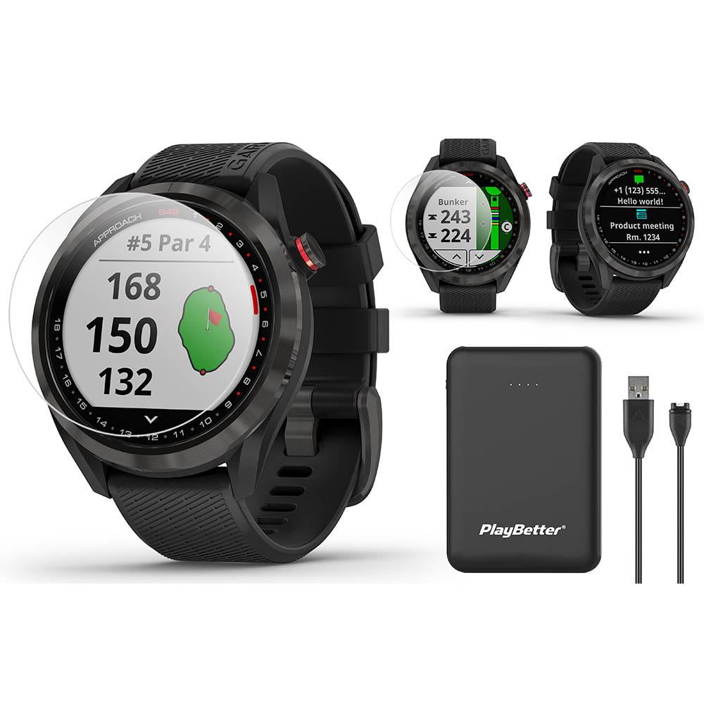 Garmin Approach S42 (Black) Golf GPS Watch Power Bundle | 2021 Model | with  PlayBetter Portable Charger & HD Screen Protectors