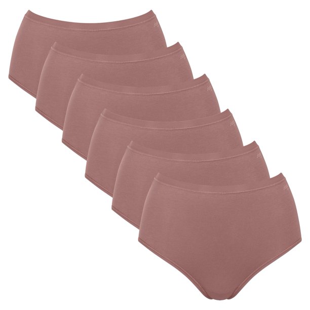 Sloggi Calzoncillos de cintura alta para mujer, pack de 6 - GO Daily Cotton Highwaist 6P, pantalones, algodón elástico Marrón L (Large)
