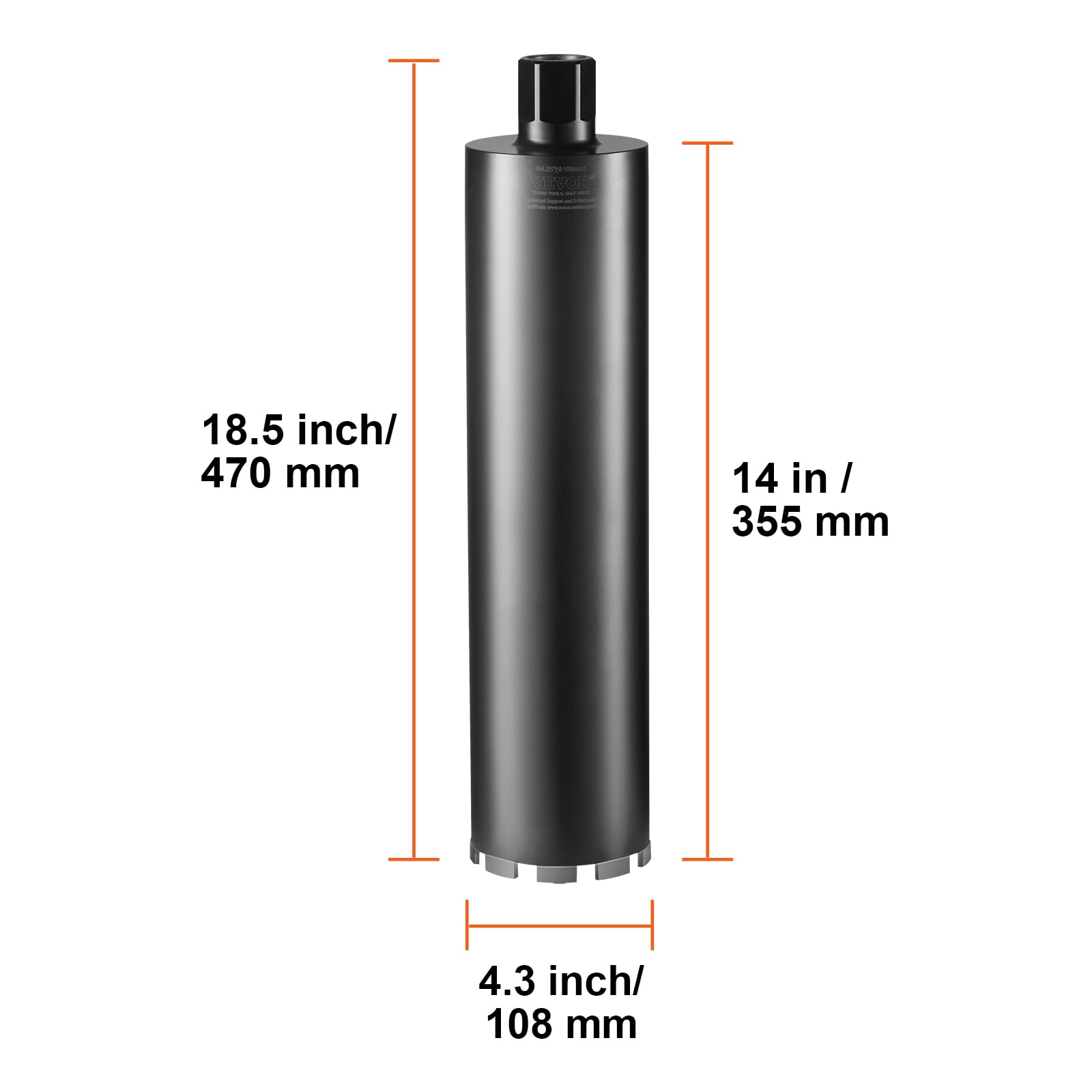 VEVOR Core Drill Bit, 4.25" Wet Diamond Core Drill Bits, 14" Drilling Depth Concrete Core Drill Bit with Saw Blade, 1-1/4"-7 Inner Thread, Laser Welding, Diamond Wet Coring Bit for Concrete Brick