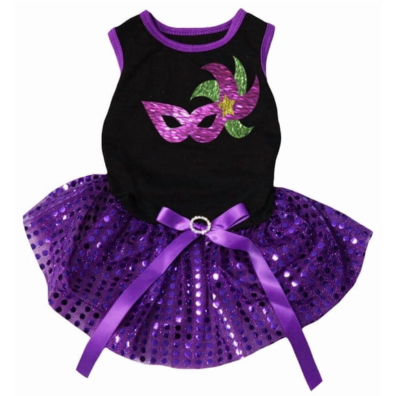 Petitebelle Carnival Eye Mask Puppy Dog Dress (Black/Purple Sequins, Small)
