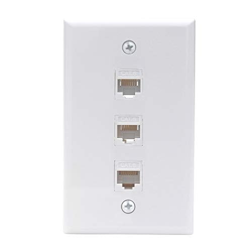 KCC Industries Placa de pared para cable Ethernet Cat6 de 3 puertos |