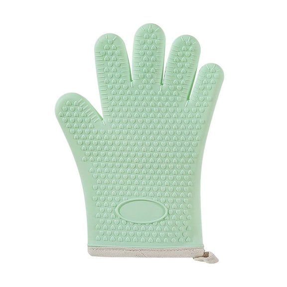 Tunhigl Heat-Resistant Insulated Oven Gloves - 5-Finger Non-Slip Kitchen & BBQ Mitts for High-Temperature Baking, Grilling, and Cooking (Withstands Up to 450°F) Green