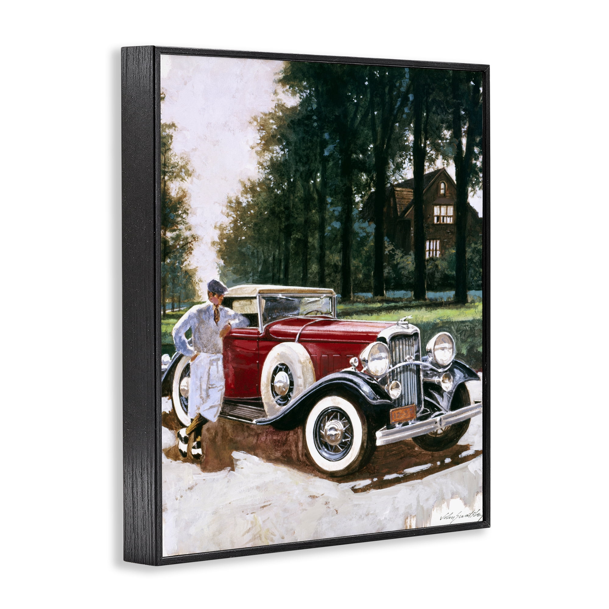 Retro Convertible Coupe & Driver Black Framed Giclee Art, design by Wind River Studios