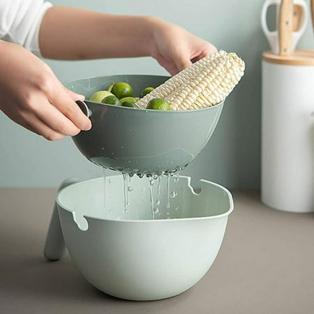 

Mutifunction Large Drain Basket Double Layer Vegetable Colander Fruit Strainer Kitchen Food Wash and Storage Bowl