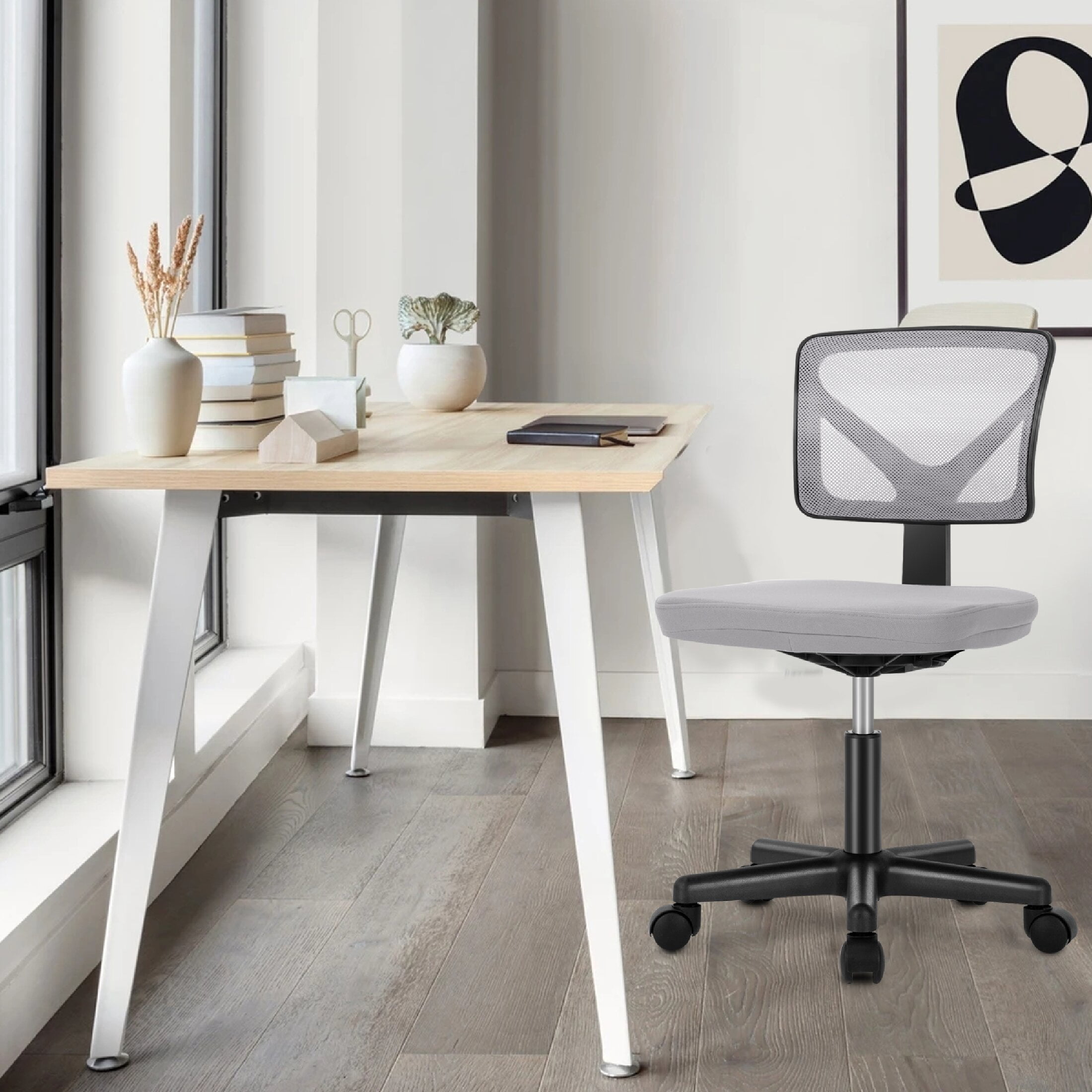 CONCETTA Armless Office Computer Desk Chair, Ergonomic Low-Back Mesh Rolling Work Swivel Chairs with Wheels, Gray