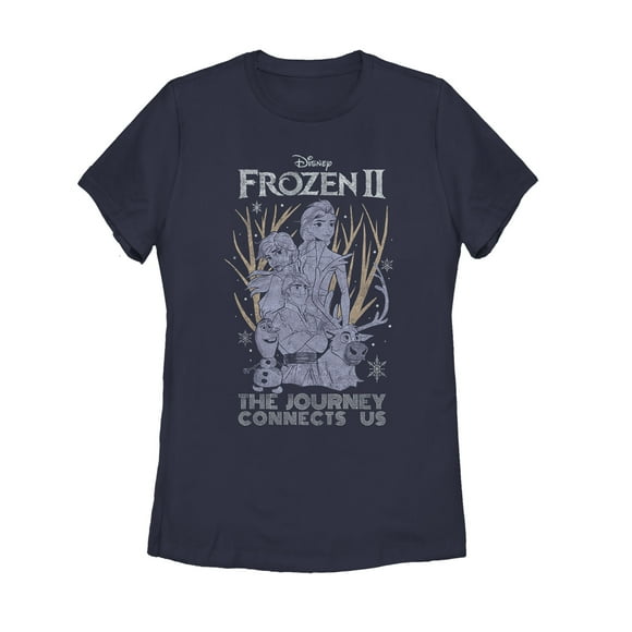 Women's Frozen 2 Vintage Journey Connects  T-Shirt - Navy Blue - 2X Large