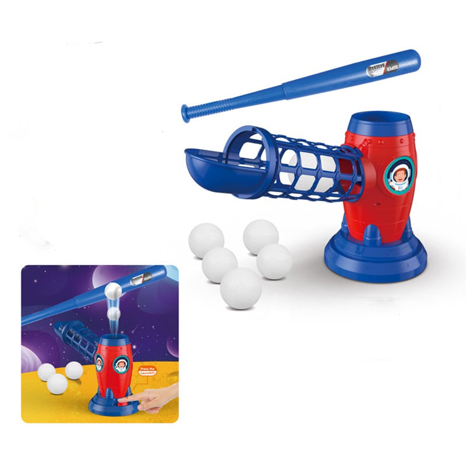 Pitching Machine with Plastic Baseball Bat for Toddler Kids Sports Outdoors Toys Training Equipment Batting Practice Toys Gifts for Youth Boys Girls
