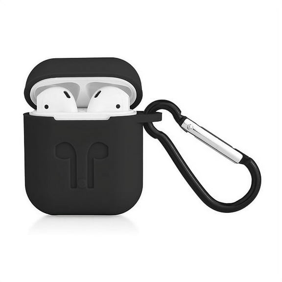 Apple Airpods Silicone Cover Charger Desktop Charging Headphones Earbuds Accessories for Airpod 1st & 2nd Generation Charger Silicone Rubber TPU Case Cover BLACK color with Carabiner Clip