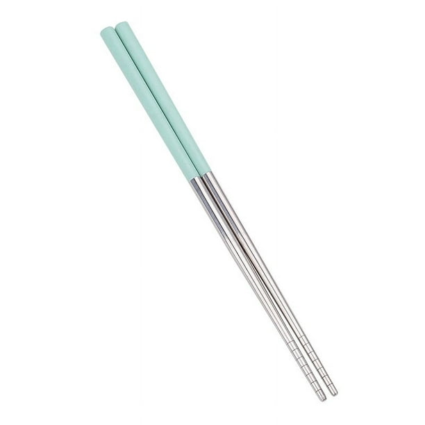 Zhuge 2 pares de palillos chinos reutilizables de metal con pajita de trigo, palillos chinos portátiles de acero inoxidable para cajas bento, escuela, hogar, oficina, uso en campamentos (verde)