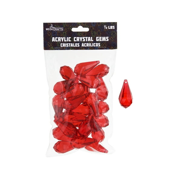 Mega Crafts - 1/2 lb Acrylic Tear Drops Red | Plastic Glass Gems For Arts And Crafts, Vase Fillers And Table Scatters, Decoration Stones, Shiny Pebbles