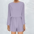 thumbnail image 2 of Fashion 2 Piece Outfits for Women Solid Color Loose Wide Leg Short Shirt Shorts Casual Set Short Sleeved Round Neck Top/shirt Set, 2 of 6