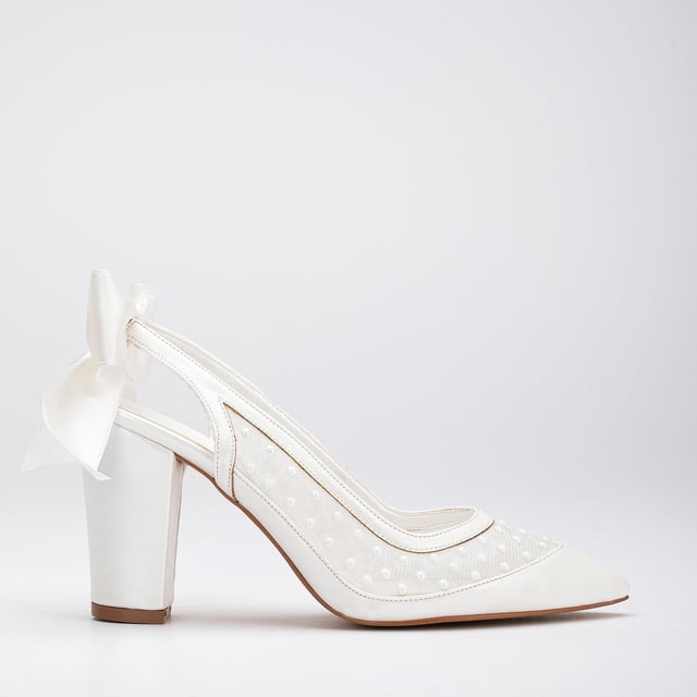 Fleur - Zapatos de boda con tira trasera de encaje crema 24.5 CM