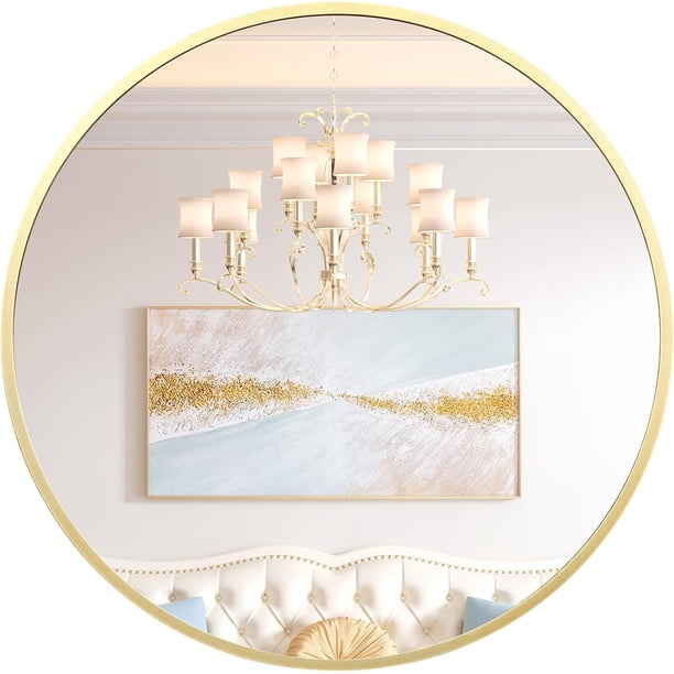 36-pulgada round wall decor mirror con metal frame - perfect para entrada, vanity, dormitorio, o bathroom - easy to install