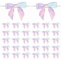 50Pcs Pastel Ribbon Bows Satin Ribbon Twist Tie Bows 7cm Mini Premade Tied Bowknot Packaging Gift Wrap Bows for Treat Bags Basket Present Christmas Wedding Party Decorations Crafts colorful DIY