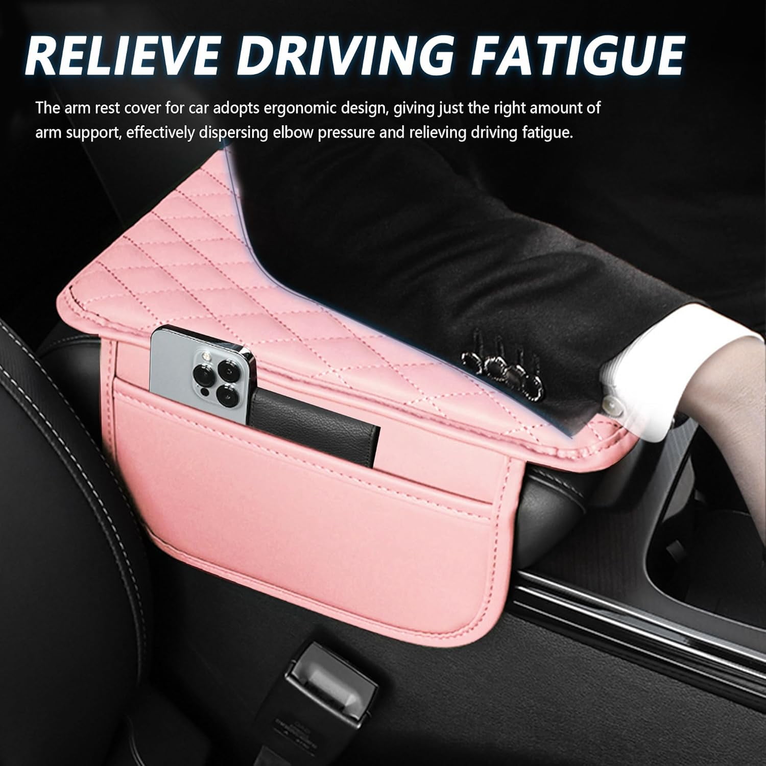 Microfiber Leather Car Armrest Cover Cushion Upgraded Car Center Console Cover with 2 Storage Bags Universal Cars Interior Accessories Cars Armrest Storage Box for Most Vehicles, Gray