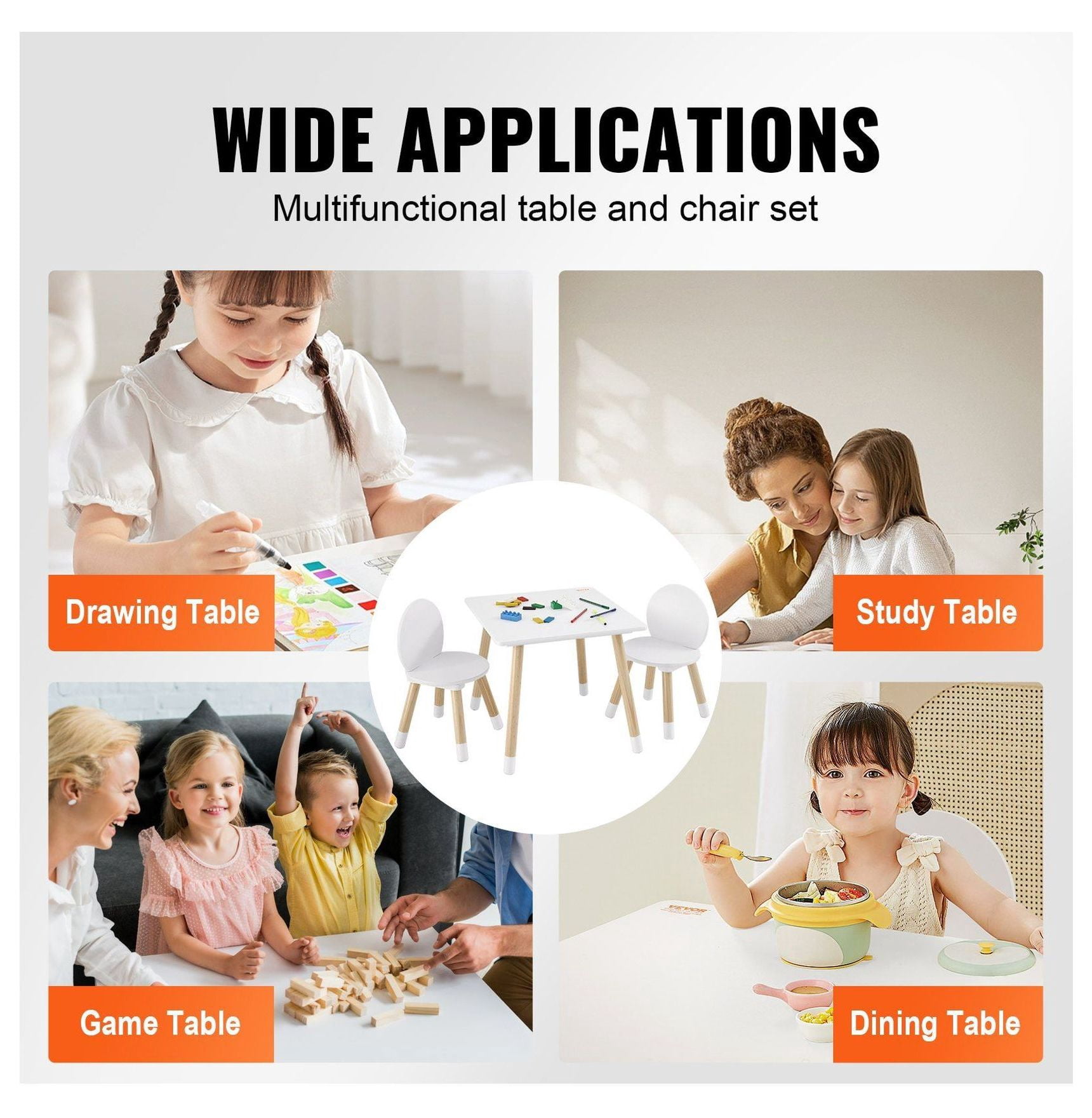 Kids Table and 2 Chairs Set, Toddler Table and Chair Set, Children Multi-Activity Table for Art, Craft, Reading, Learning, 1 Table and 2 Chairs