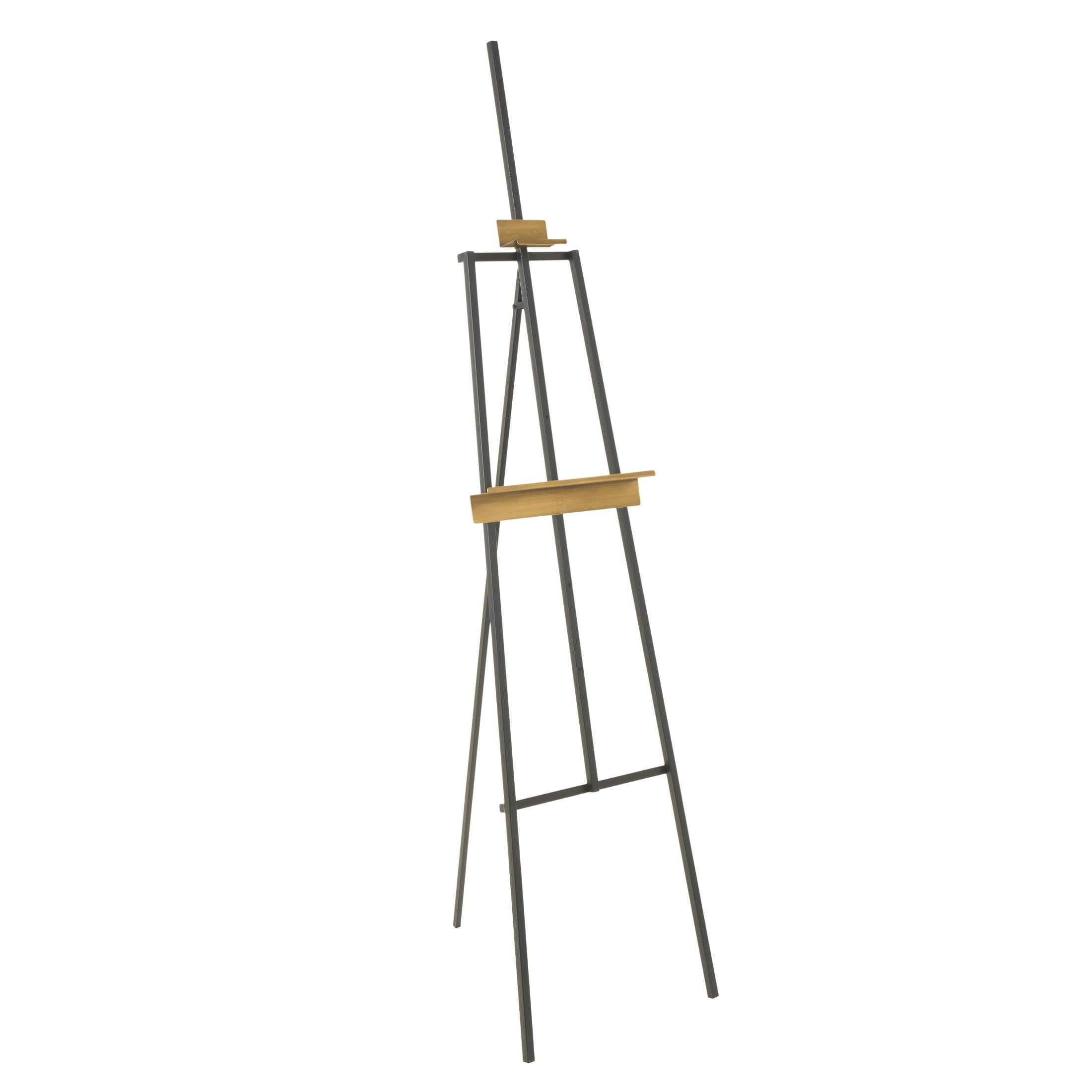 DecMode 15" x 69" Black Metal Painter's Inspired Floor 4 Tier Easel with Gold Accents, 1-Piece