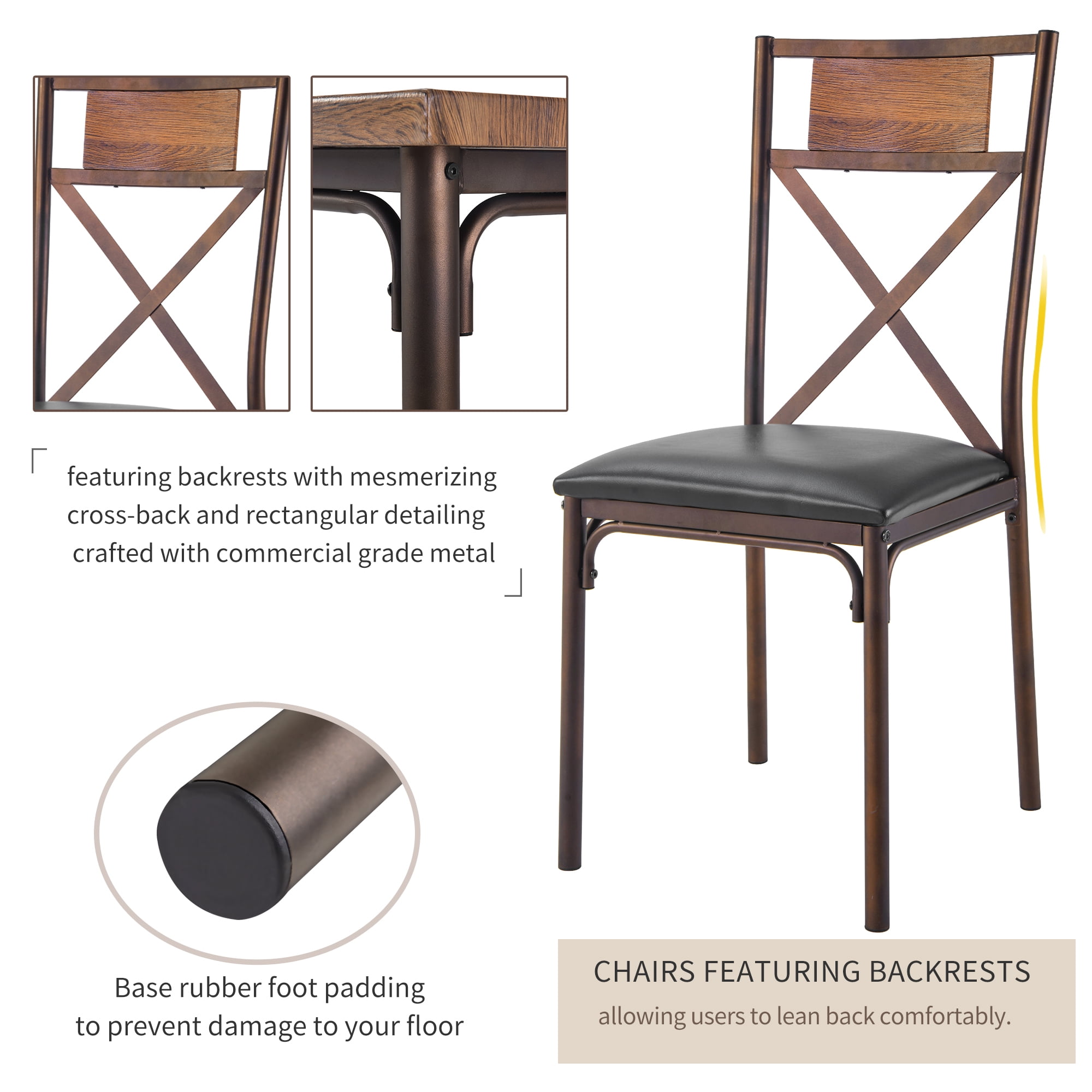 Kepooman 5 Piece Metal Dining Table Set with 4 Padded Chairs for Kitchen, Brown Kepooman 5 Piece Metal Dining Table Set with 4 Padded Chairs for Kitchen, Brown