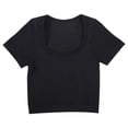thumbnail image 2 of Cnbwig Women's Summer Tops with A Wide Neckline Square Neck Solid Color Slim Stretch Yoga Sports Shirts Short Sleeved Ribbed Bodysuit Tees, 2 of 8