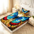 thumbnail image 4 of Homewish Vintage Butterfly Glass Twin Sheets,Retro Rose Floral Bedding,Yellow Blue,3 Pieces,1 Flat Sheet,1 Fitted Sheet and 1 Pillowcase, 4 of 6