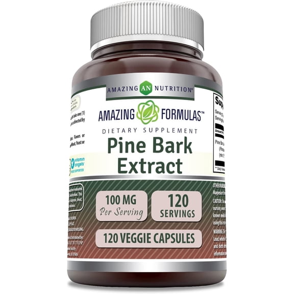 Amazing Formulas Pine bark Extract 100mg Per Serving 120 Veggie Capsules | Non-GMO | Gluten Free | Made in USA | Suitable for Vegetarians