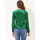 thumbnail image 3 of Camiseta Allegra K casual de manga larga con cuello redondo y parte superior de terciopelo para mujer Verde XS, 3 of 4