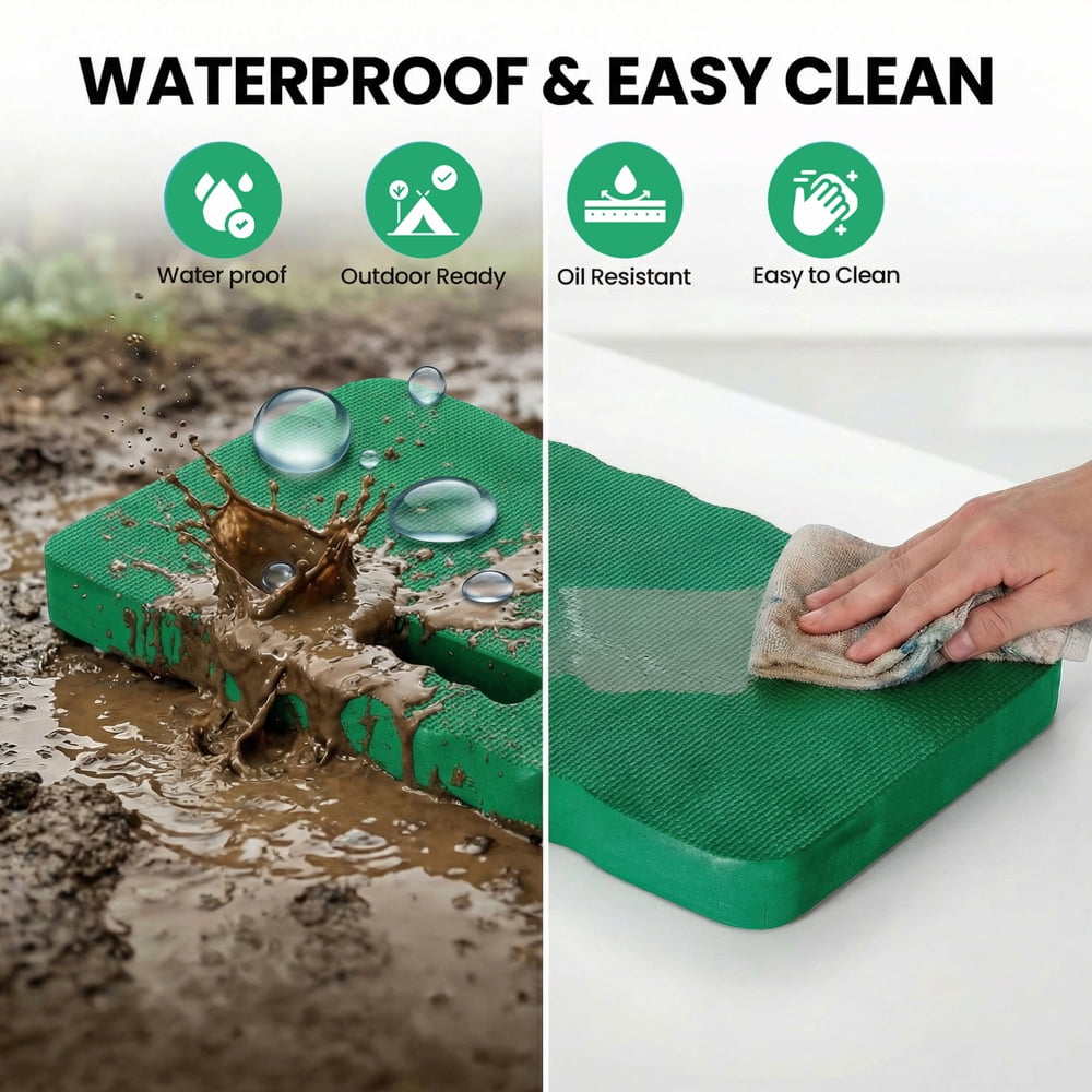 Extra Thick Foam Kneeling Pad for Gardening and Exercise Mat for Floor Work, Set of 2 Large Green