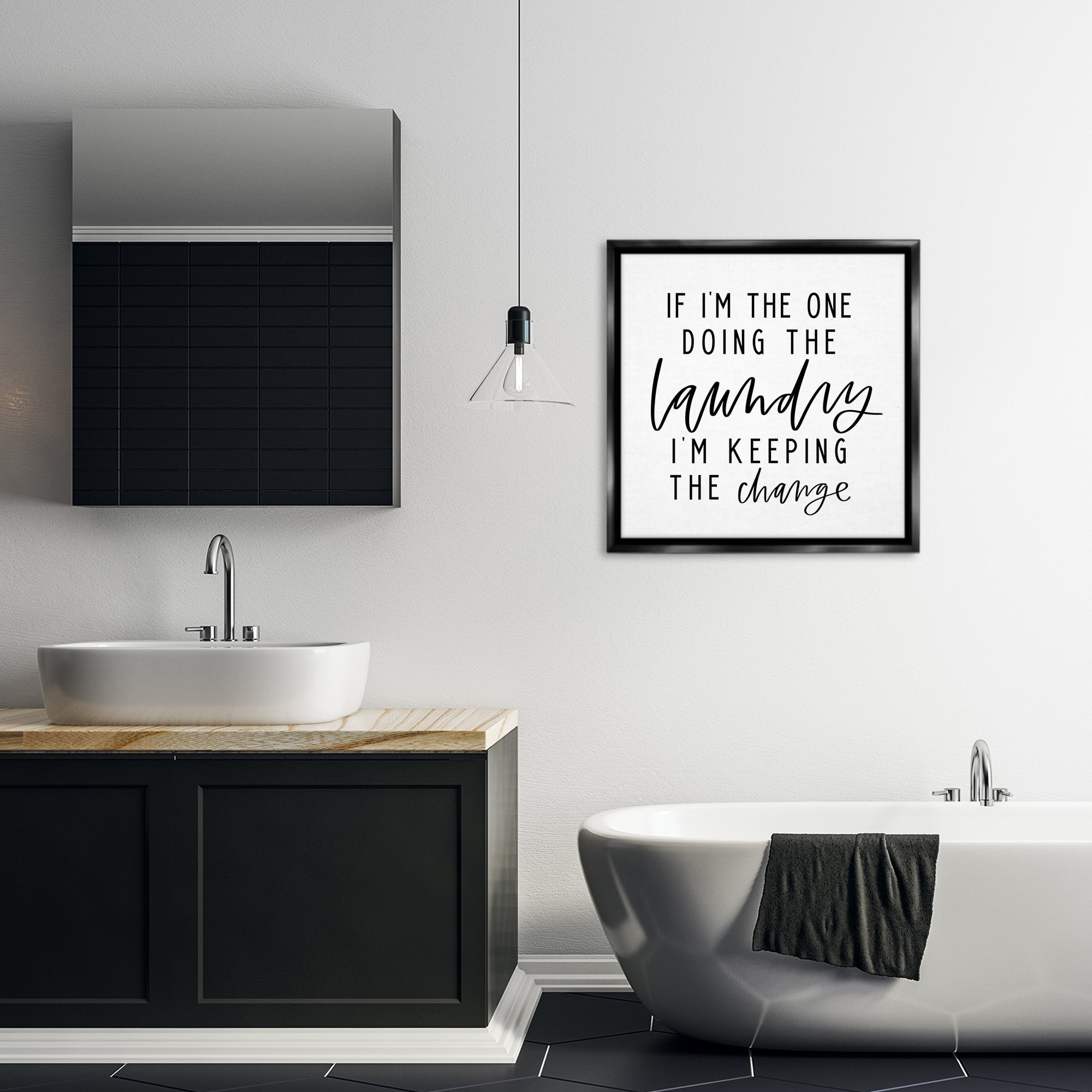 Stupell Industries Keeping The Change Laundry Bath & Laundry Painting Black Floater Framed Canvas Art Print Wall Art, 25 x 25
