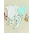 thumbnail image 4 of Suealasg Newborn Baby Girls Easter Clothes Short Sleeve Letter Bunny Print Romper Bunny Print Pants Hat Sets 3Pcs Infant Summer Outfits Set, 4 of 9