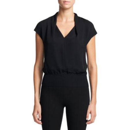 THEORY Womens Black Sheer Cap Sleeve V Neck Top Petites P