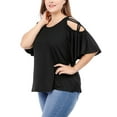 thumbnail image 5 of Unique Bargains Juniors' Plus Size Strappy Shoulder Trumpet Sleeves Top 1X Black, 5 of 7