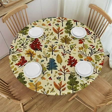 

Tllo0ord Foliage Elastic Edged Table Cover Round Tables Tablecloth Table Cloth Fits up Tables 38-42