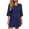 thumbnail image 3 of Bovxnpu Womens Nightgowns Sleepshirts Nightshirts Pajama Dress V Neck Lace Loose 3/4 Sleeve Sleep Dress Sleepwear, 3 of 8