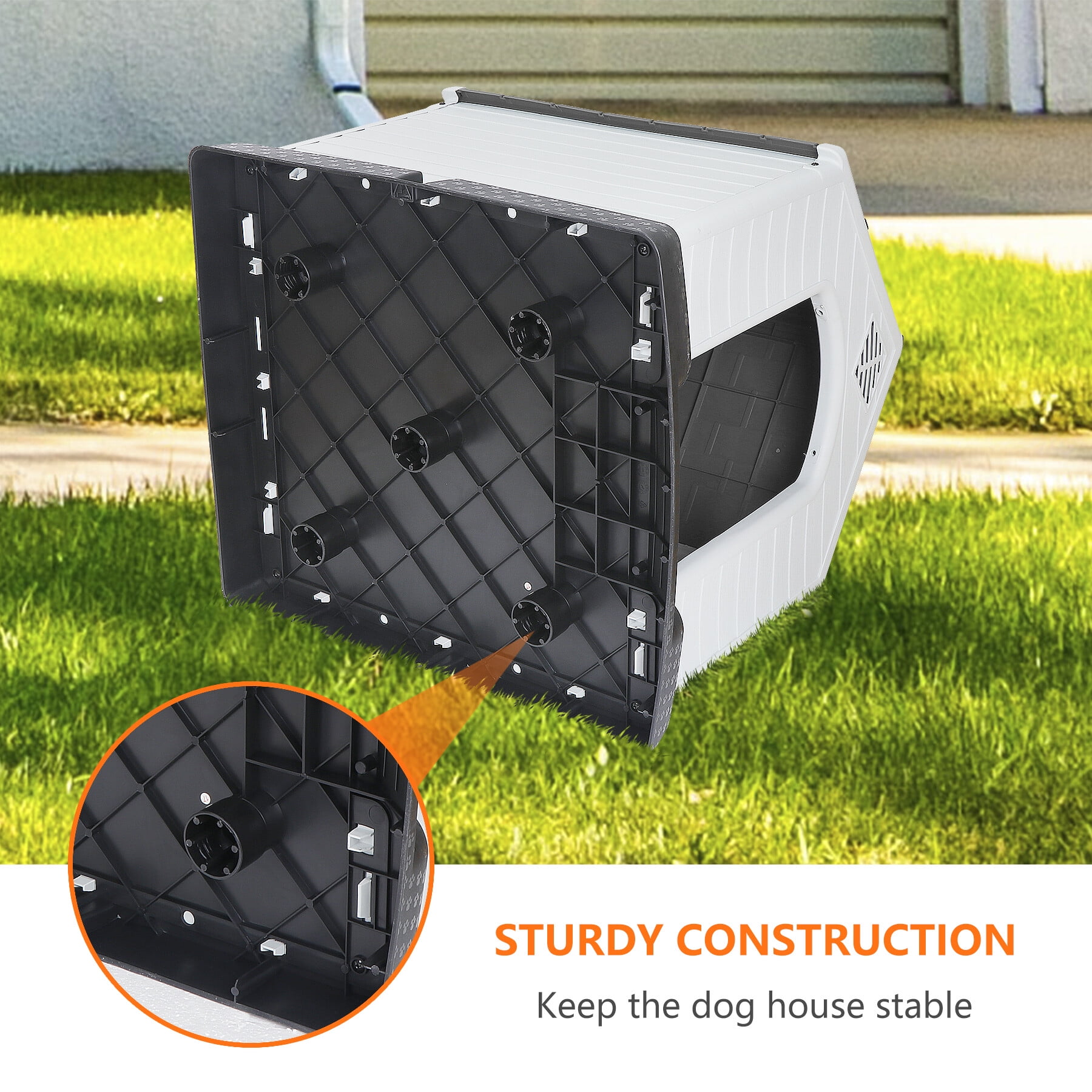 HomGarden 28-inch Plastic Dog House Medium Pet Puppy Shelter Waterproof  Kennel Indoor Outdoor Gray