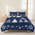 thumbnail image 3 of Quilts Twin Size Bedding Set, Merry Christmas Lightweight Quilted Comforter, Xmas Trees Snowflake Winter Rustic Navy Blue Reversible Bedspread Coverlet with Pillow Covers for All Season, 68" x 86", 3 of 9