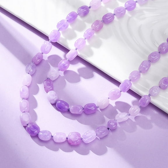 Natural Dyed Malaysia Jade Tumble Stone Beaded Long Necklaces for Women Medium Purple 45.28 inch(115cm)