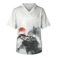 thumbnail image 2 of Domuza Scrub Tops Men Plus Size V-Neck Short Sleeve Medical Workwear Landscape Geometric Graphic Stretch Tshirts Comfort Soft Nurse Top with Pockets White XXXXL, 2 of 5