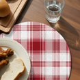 thumbnail image 3 of Red Checkered Round 13 Inch Placemats Set of 6, Red White Plaid Farmhouse HeatResistant Non Slip Place Mats for Dining Table, Wipeable Braided Kitchen Table Mats for Housewarming, 3 of 9