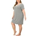thumbnail image 4 of Agnes Orinda Women's Plus Size Nightgowns Lace V Neck Short Sleeve Pajamas Sleepwear Dress 3X Dark Gray, 4 of 6
