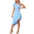 thumbnail image 2 of Allegra K Women's Ruffle Sleeve Belted Irregular Hem Party One Shoulder Dress, 2 of 4
