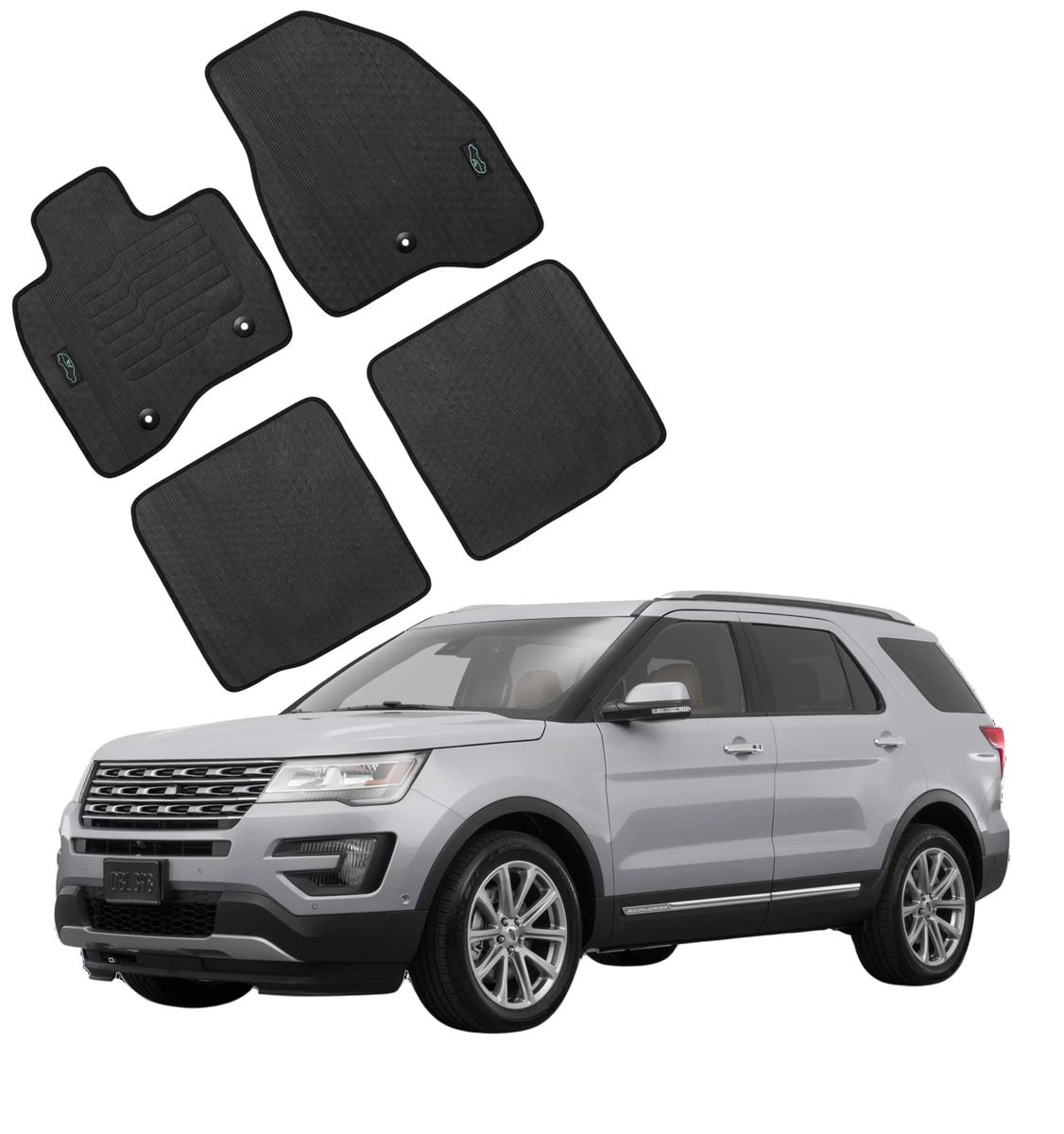 Floor Mats for 2015 to 2019 Ford Explorer with Safety Locks, Front and Rear, All Weather, Black - ecoMats