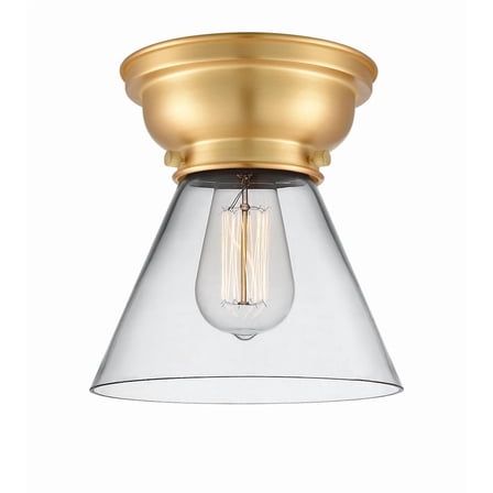 623-1F-SG-G42-Innovations Lighting-Cone - 1 Light Flush Mount In Industrial Style-7.4 Inches Tall and 7.75 Inches Wide-Satin Gold Finish-Clear Glass