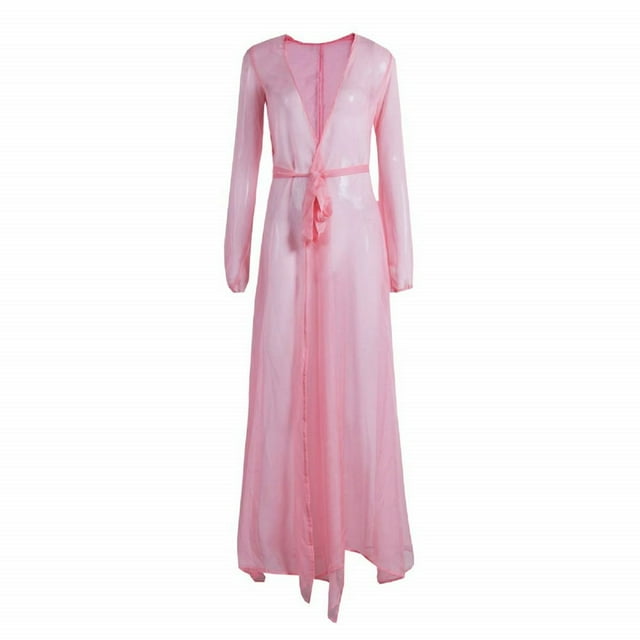 Robe Maxi Transparente en Chiffon pour Femmes, Cardigan à Manches Longues, Tenue de Plage