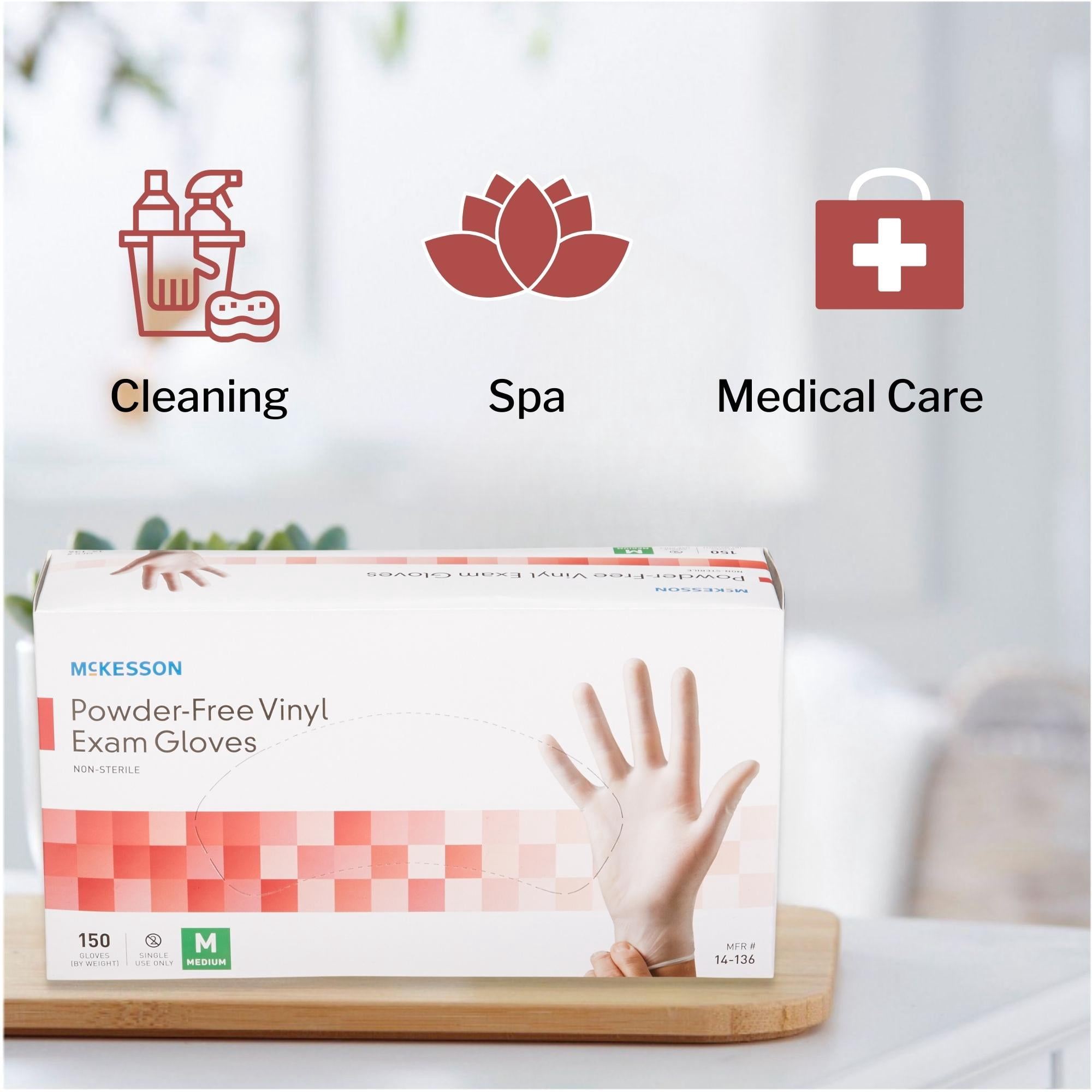 McKesson Vinyl Exam Gloves, Powder-Free, Disposable Medical Glove, Medium, 150 Count, 10 Boxes, 1500 Total