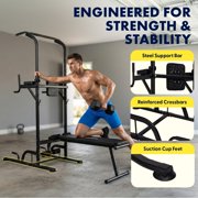 SQUATZ Pull-Up Dip Station - Your All-in-One Power Tower Gym and Chin-Up Bar Stand with Collapsible Bench for Home Exercise and Bench Press