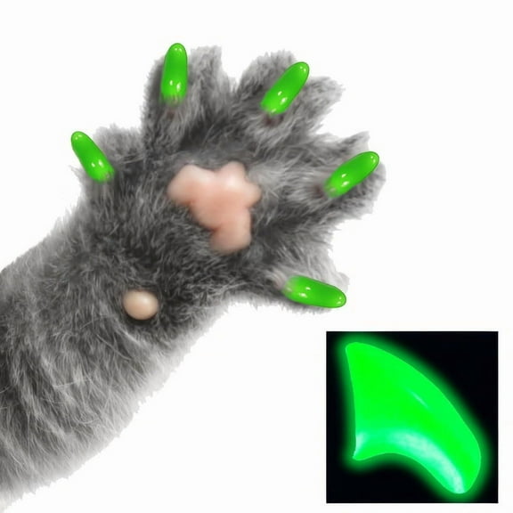 Pretty Claws Green Alien Glow Nail Caps for Cats - Medium Size - 60 Pack ~ Stylish
